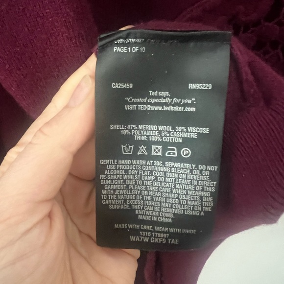 Ted Baker Tae Sweater - Scoop Neck Merino Wool Lace Knit Cut-Out - Picture 4 of 7